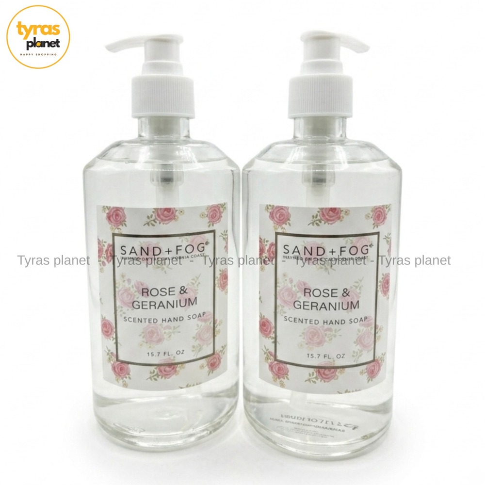 2 Pack Sand + Fog Rose Geranium Scented Hand Soap Aloe Glass 15.7oz S3622H